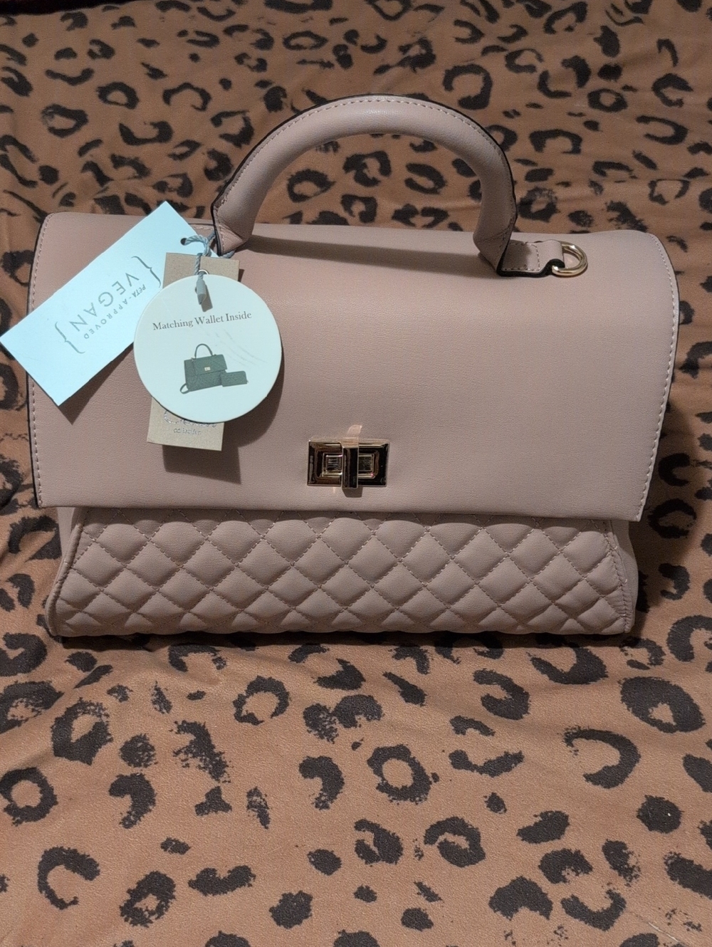 Quilted Light Pink Top-Handle Satchel with Turn-Lock